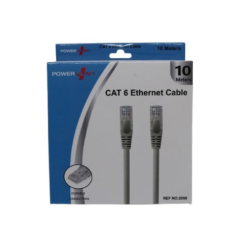 PowerPlus CAT 6 Ethernet Cable Grey 10Mtr 2096 | Durable Connectores | High-Speed LAN Network Cable | With RJ45 Connectors | 8-Conductor Twisted Pair | Suitable for Gaming-Security Cameras-IP Phones-Laptops and Smart TVs | Home and Office Network | Connects Computer to Network Component in Wired Lan