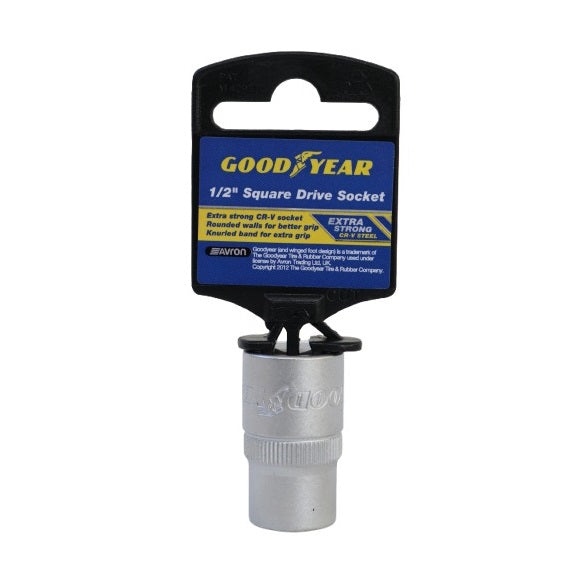 Goodyear Square Drive Socket Silver 13mm 902275 | Drive Size - 0.5-Inch | Extra Strong CR-V Steel | Rounded Walls for Better Grip | Knurled Band for Extra Control