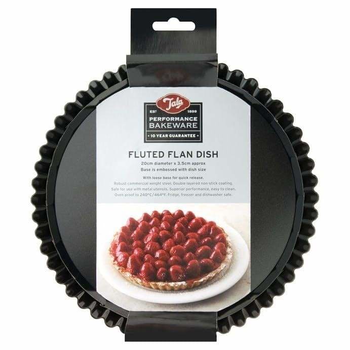 Tala Performance Round Fluted Flan Dish Black 20cm 10A10685 | Tough and Durable | Metal Utensil Safe | 2-Layer Non Stick | Easy to Clean | Quick Release Loose Base | Fridge and Freezer Safe | Dishwasher Safe | Oven Safe