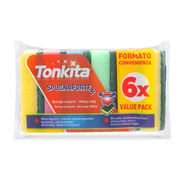 Tonkita Anti-Bacterial Heavy Duty Sponge Scourers Assorted Colours Pack of 6 TK12756