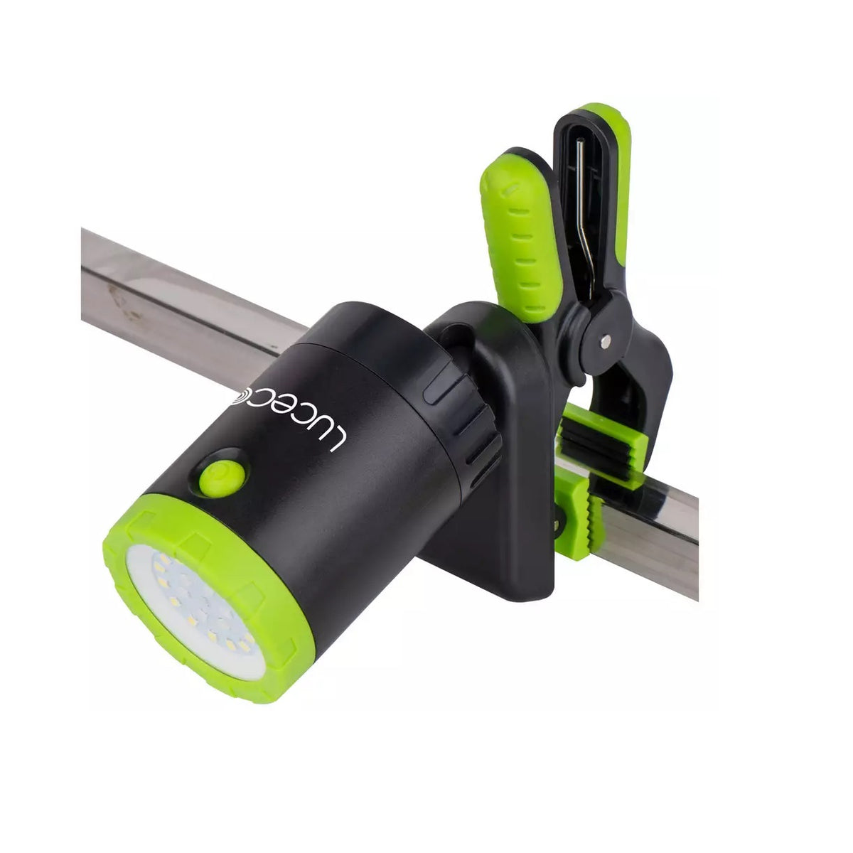 Luceco LED Rechargeable 5W Magnetic Mini Clamp Work Light Black and Green LILC50G65 | USB Charged | 6500K Cool White | 500 Lumens | IP44 Weatherproof | Long Battery Life