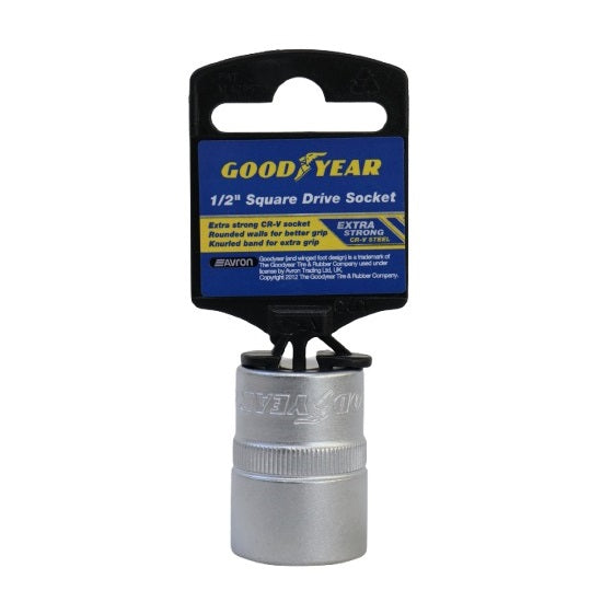 Goodyear Square Drive Socket Silver 20mm 902310 | Drive Size - 0.5-Inch | Extra Strong CR-V Steel | Rounded Walls for Better Grip | Knurled Band for Extra Control