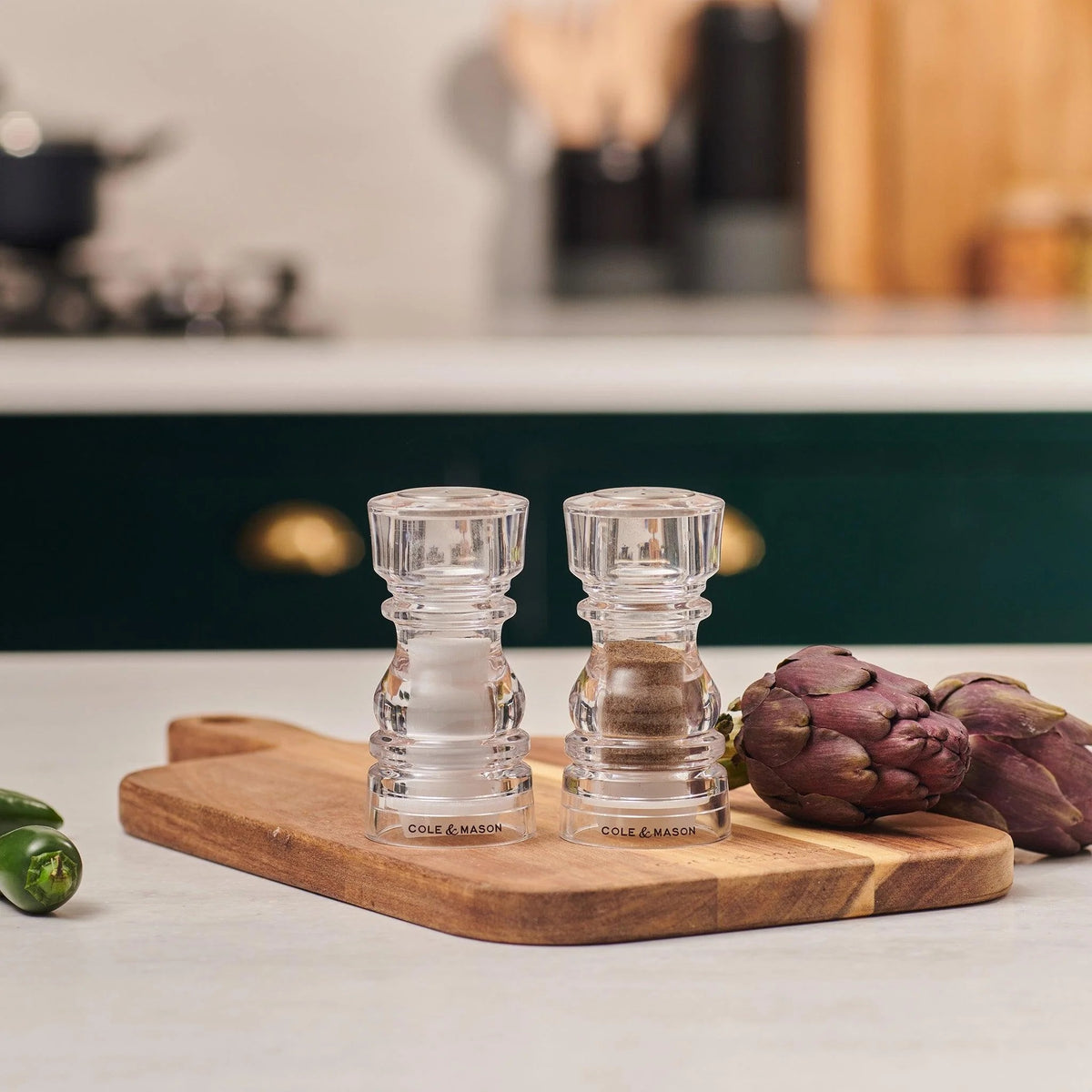 Cole and Mason London Acrylic Salt and Pepper Shaker Set Clear 130mm H243168