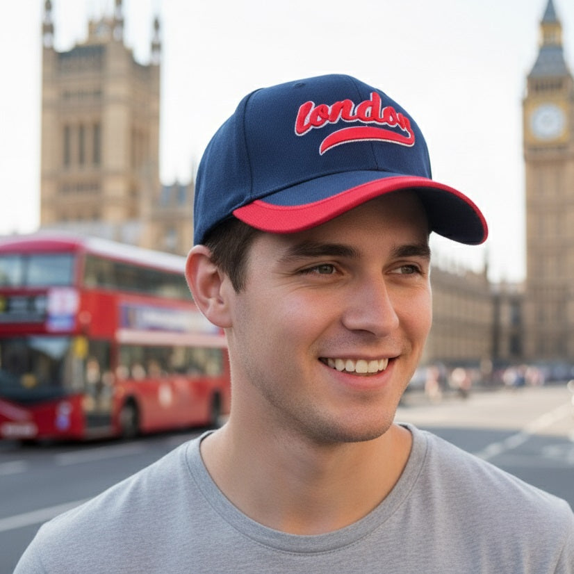 Diamond Gifts London Baseball Cap Blue and Red FCP01