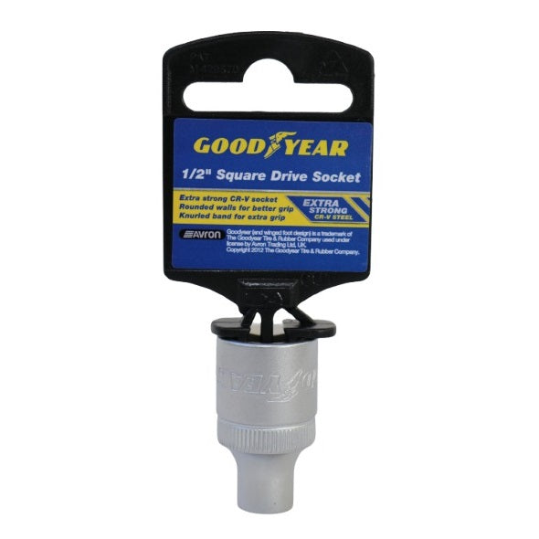 Goodyear Square Drive Socket Silver 8mm 902250 | Drive Size - 0.5-Inch | Extra Strong CR-V Steel | Rounded Walls for Better Grip | Knurled Band for Extra Control