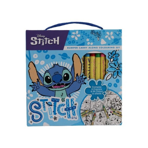 Disney Stitch Bumper Carry Along Colouring Set Assorted Colours YLICACA4A013 | Includes 6 Crayons and 64 Colouring Sheets | Fun Travel Art Activity for Kids Ages 3 Plus