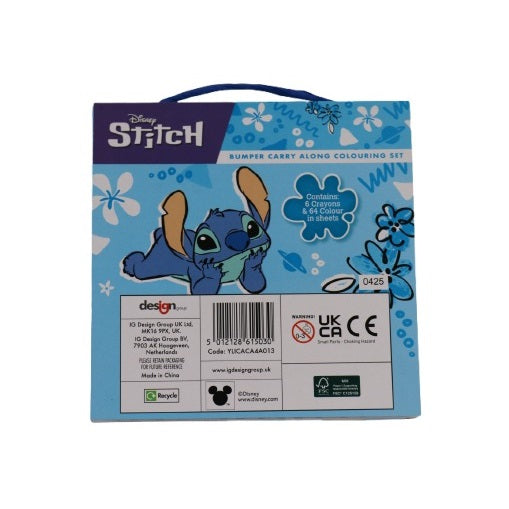 Disney Stitch Bumper Carry Along Colouring Set Assorted Colours YLICACA4A013 | Includes 6 Crayons and 64 Colouring Sheets | Fun Travel Art Activity for Kids Ages 3 Plus
