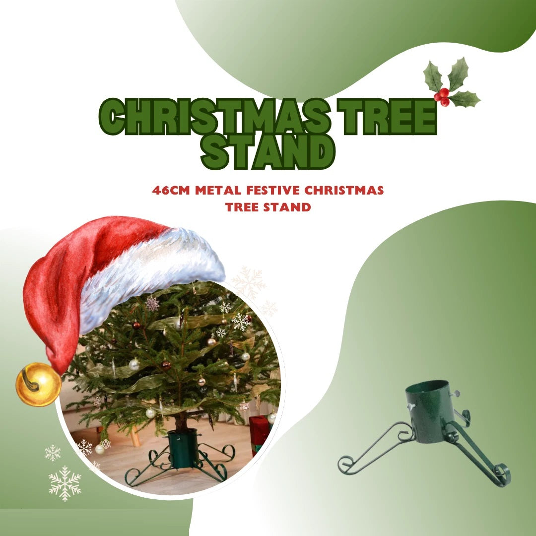 Ashley Housewares Christmas Tree Stand Green 46.5cm x 46.5cm x 17cm CTS100 | Sturdy and Durable Metal Base | 7.8cm Trunk Diameter | 700ml Water Capacity | Strong Metal Holder | With Traditional Style Legs