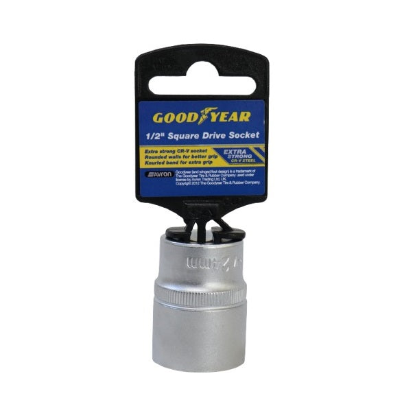 Goodyear Square Drive Socket Silver 24mm 902330 | Drive Size - 0.5-Inch | Extra Strong CR-V Steel | Rounded Walls for Better Grip | Knurled Band for Extra Control