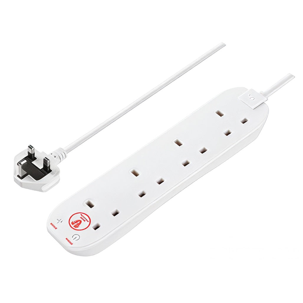 Masterplug 4 Sockets Surge Extension Lead White 13A 4Mtr SRG44N | Â£1000 Connected Equpment Warranty | Surge Protected