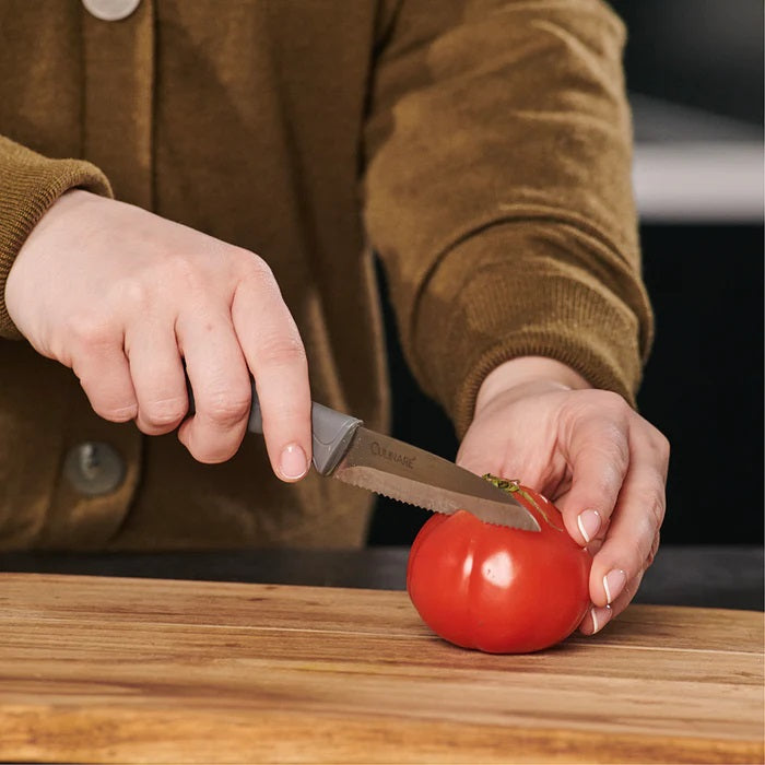 Culinare Kitchen Knife Set Grey Pack of 3 C240602 | Super Sharp Stainless Steel Blades | Comfortable Ergonomic Handles | Protective Blade Covers Included | Ideal for Precision Cutting-Chopping and Slicing | Set Includes 9cm Paring Knife | 10cm Serrated