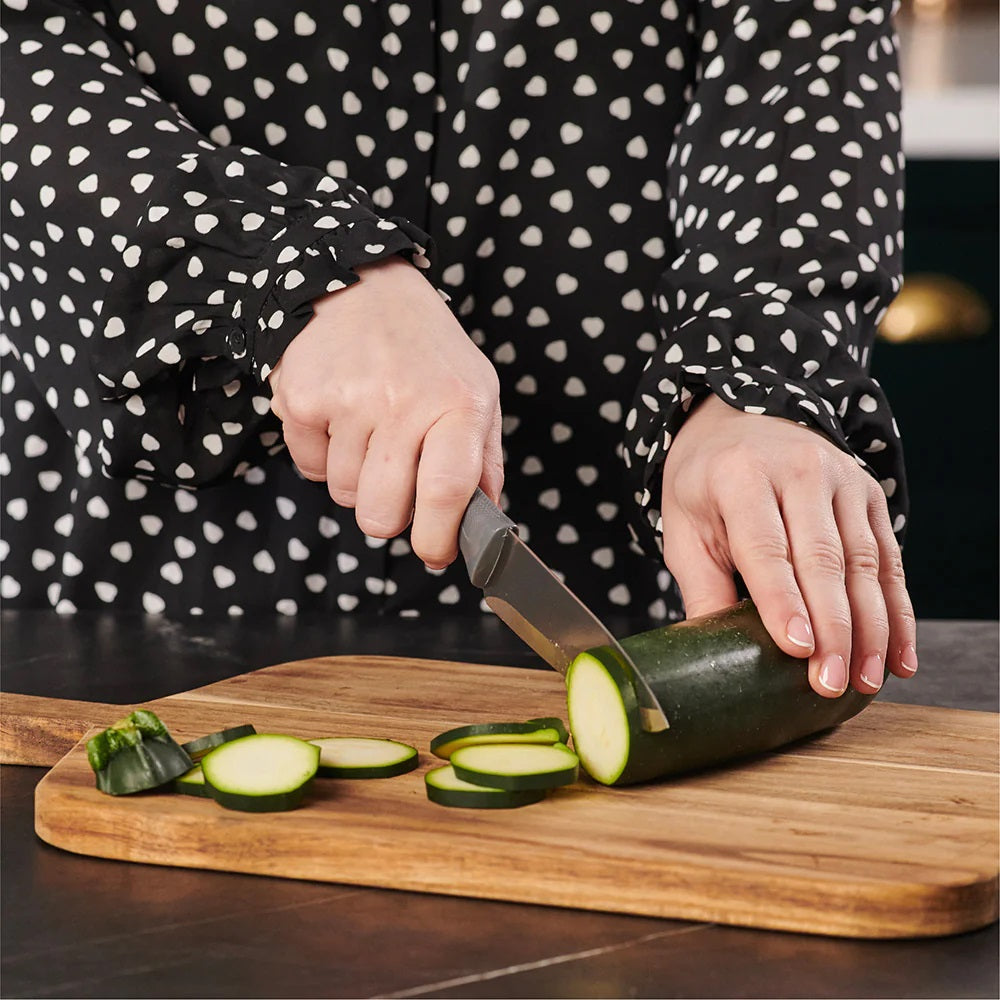 Culinare Kitchen Knife Set Grey Pack of 3 C240602 | Super Sharp Stainless Steel Blades | Comfortable Ergonomic Handles | Protective Blade Covers Included | Ideal for Precision Cutting-Chopping and Slicing | Set Includes 9cm Paring Knife | 10cm Serrated