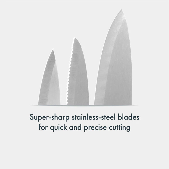 Culinare Kitchen Knife Set Grey Pack of 3 C240602 | Super Sharp Stainless Steel Blades | Comfortable Ergonomic Handles | Protective Blade Covers Included | Ideal for Precision Cutting-Chopping and Slicing | Set Includes 9cm Paring Knife | 10cm Serrated