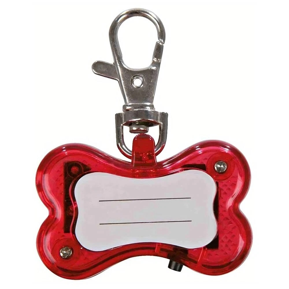 Ashley Housewares Flashing Dog Collar Clip Light Red 46mm x 30mm x 16mm PT140 | Red Bone Design | Increases Pet Visibility and Safety | With On-Off Switch | Includes 3 x LR41 Batteries | Durable and Lightweight | ID Tag Light for Dogs