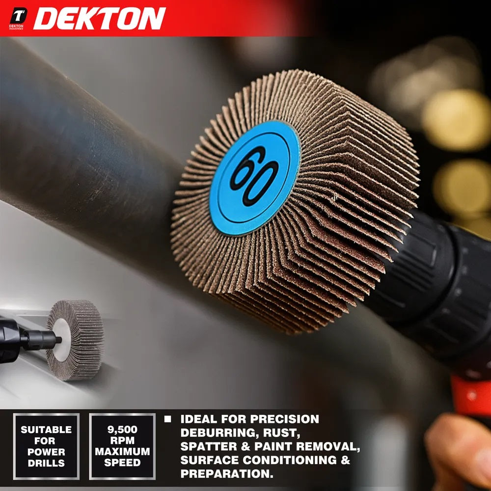 Dekton Flap Wheel Silver 80mm x 40mm DT60904 | 60 Grit | Extra Coarse | Aluminium Oxide | With 6mm Shank | For Precision Deburring-Rust-Paint and Varnish Removal | For Wood-Metal and Non-Metallic Surface Preparation | 9000 RPM Maximum Speed