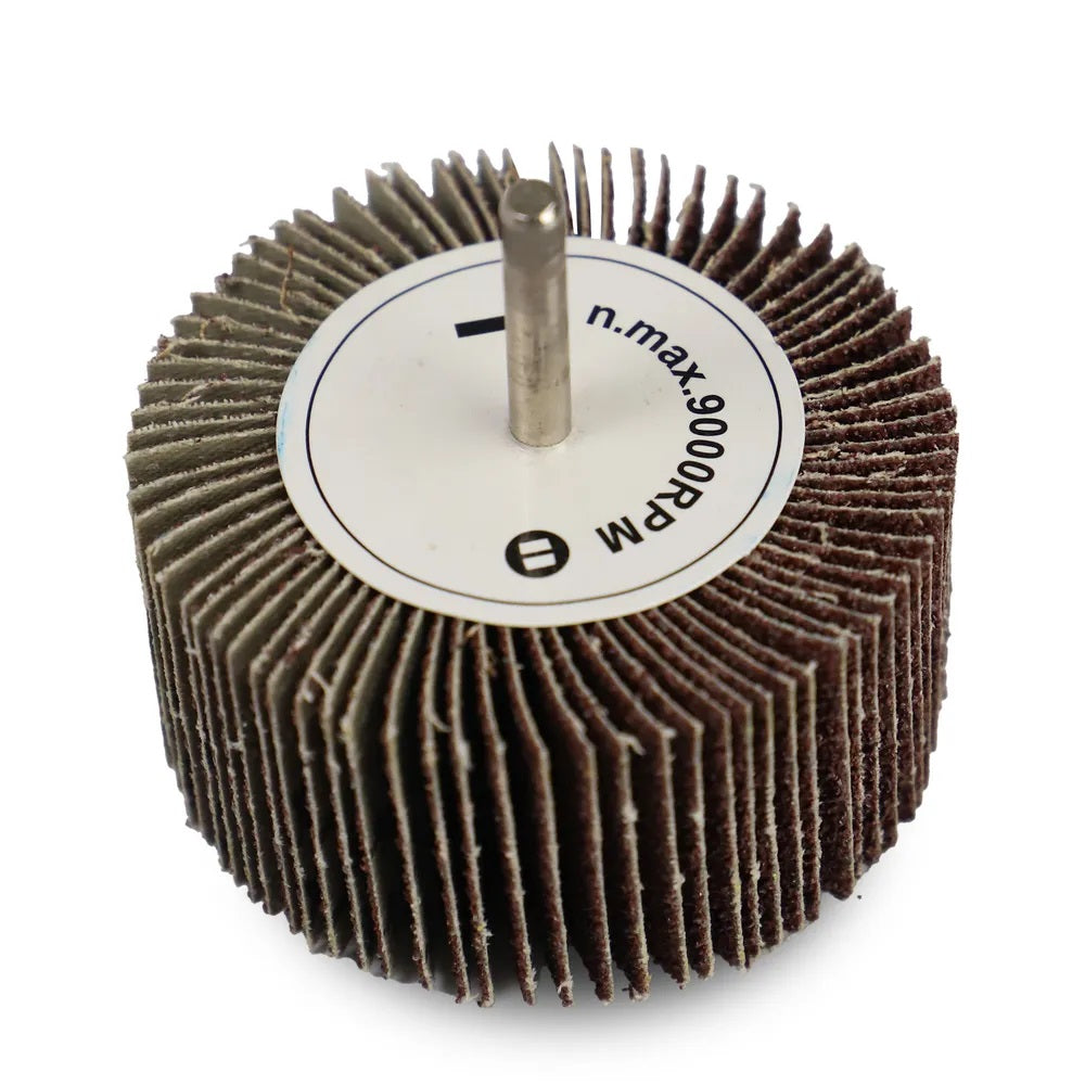 Dekton Flap Wheel Silver 80mm x 40mm DT60904 | 60 Grit | Extra Coarse | Aluminium Oxide | With 6mm Shank | For Precision Deburring-Rust-Paint and Varnish Removal | For Wood-Metal and Non-Metallic Surface Preparation | 9000 RPM Maximum Speed