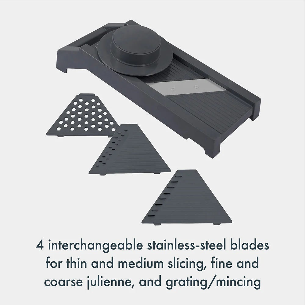 Culinare Mandoline Slicer with 4 Interchangeable Blades Grey C240701 | Ideal for Slicing-Julienne and Grating | Includes Safety Hand Guard | For Salads and Stir-Fries | Makes Food Prep Quick and Easy | Made from Durable Plastic and Stainless Steel