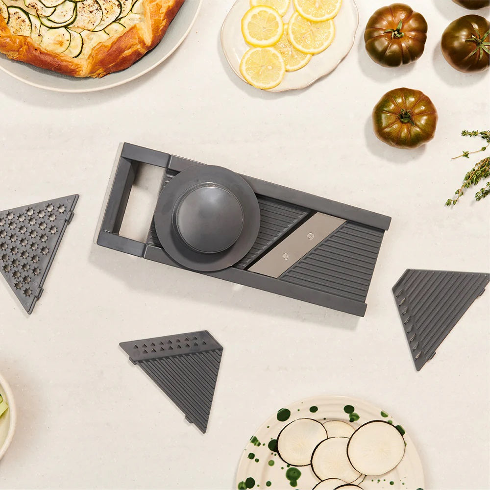 Culinare Mandoline Slicer with 4 Interchangeable Blades Grey C240701 | Ideal for Slicing-Julienne and Grating | Includes Safety Hand Guard | For Salads and Stir-Fries | Makes Food Prep Quick and Easy | Made from Durable Plastic and Stainless Steel