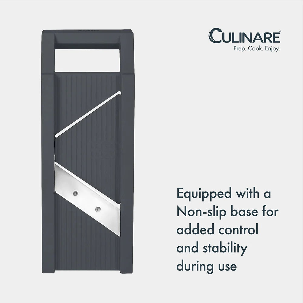 Culinare Mandoline Slicer with 4 Interchangeable Blades Grey C240701 | Ideal for Slicing-Julienne and Grating | Includes Safety Hand Guard | For Salads and Stir-Fries | Makes Food Prep Quick and Easy | Made from Durable Plastic and Stainless Steel