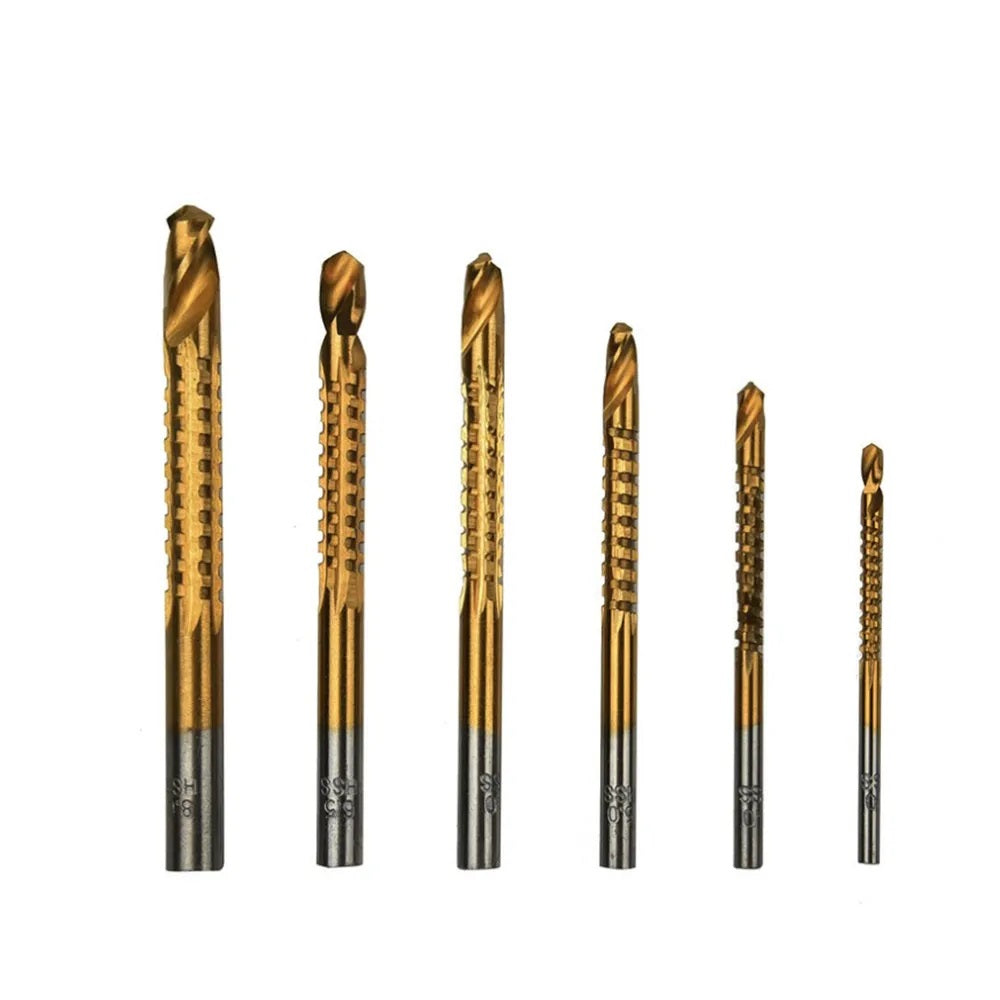 Dekton Titanium Coated Drill Saw Bit Set Silver and Gold Pack of 5 DT80270 | High Speed Steel | Multi-Function Bits | For Wood-Plastic and Plank Cutting | Sizes 3mm to 8mm | High Hardness | Good Wear Resistance and Durability
