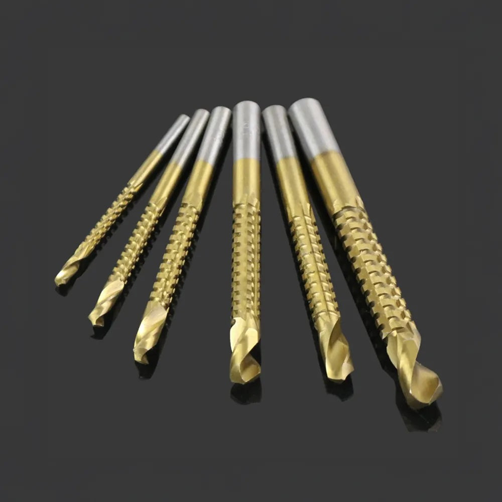 Dekton Titanium Coated Drill Saw Bit Set Silver and Gold Pack of 5 DT80270 | High Speed Steel | Multi-Function Bits | For Wood-Plastic and Plank Cutting | Sizes 3mm to 8mm | High Hardness | Good Wear Resistance and Durability
