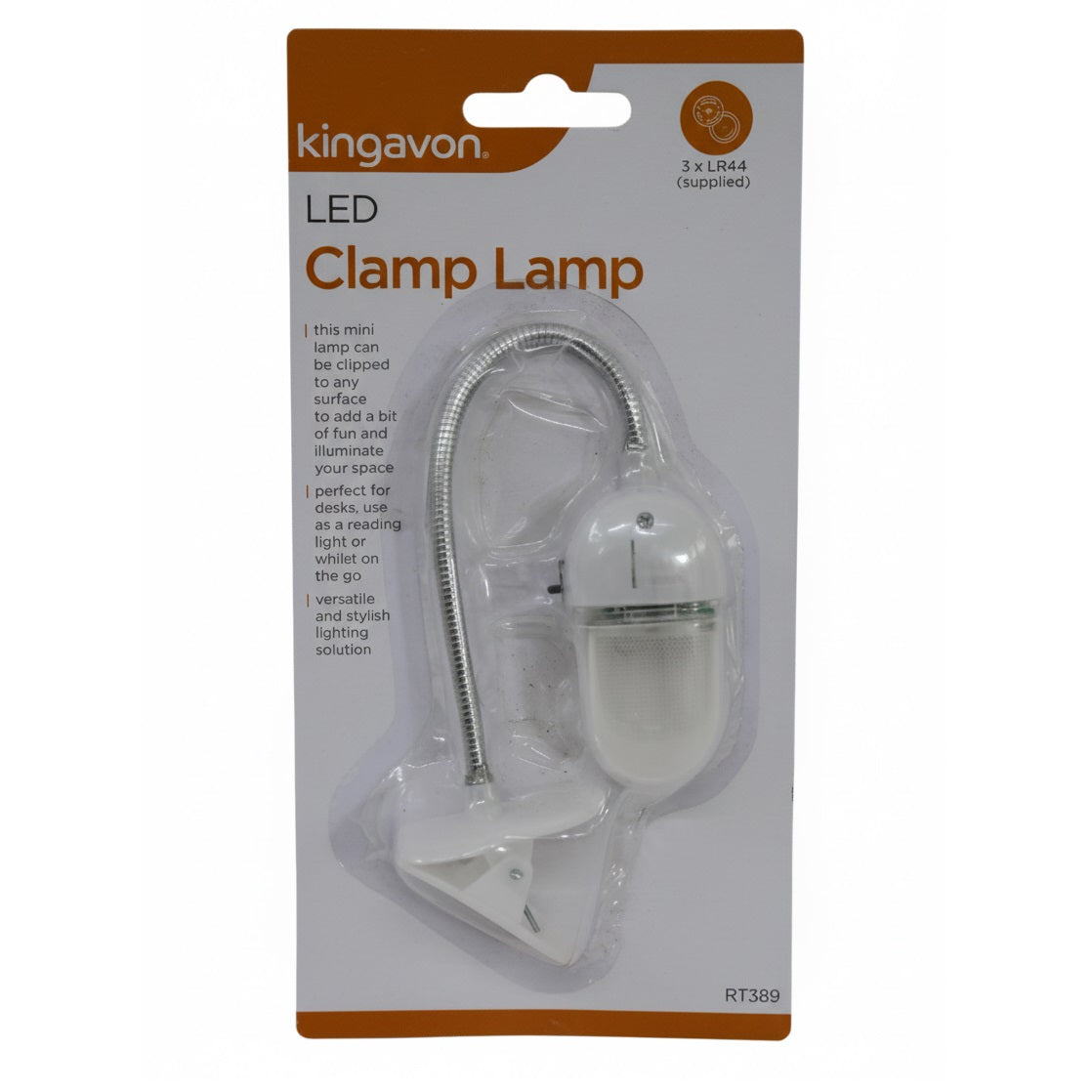 Kingavon LED Clamp Lamp and Book Light White RT389