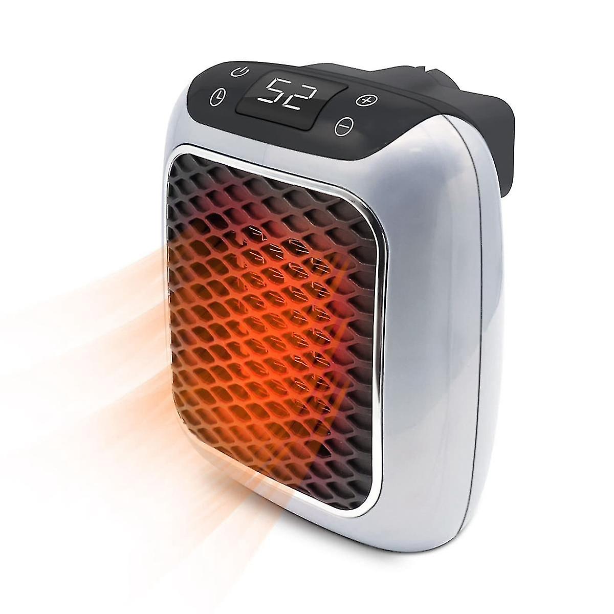 Kingavon Square Digital Plug In Heater Black and Grey HH196 | 600W | Portable Mini Wall Heater | With Remote Control | Adjustable Temperature 15 Degree C to 32 Degree C | 12Hr Adjustable Timer | Auto Power Off | 240V Compact Home Heater | LED Digital Display | Space Saving Design | Overheat Protection | Energy Saving | Plugs Directly into the Wall Socket