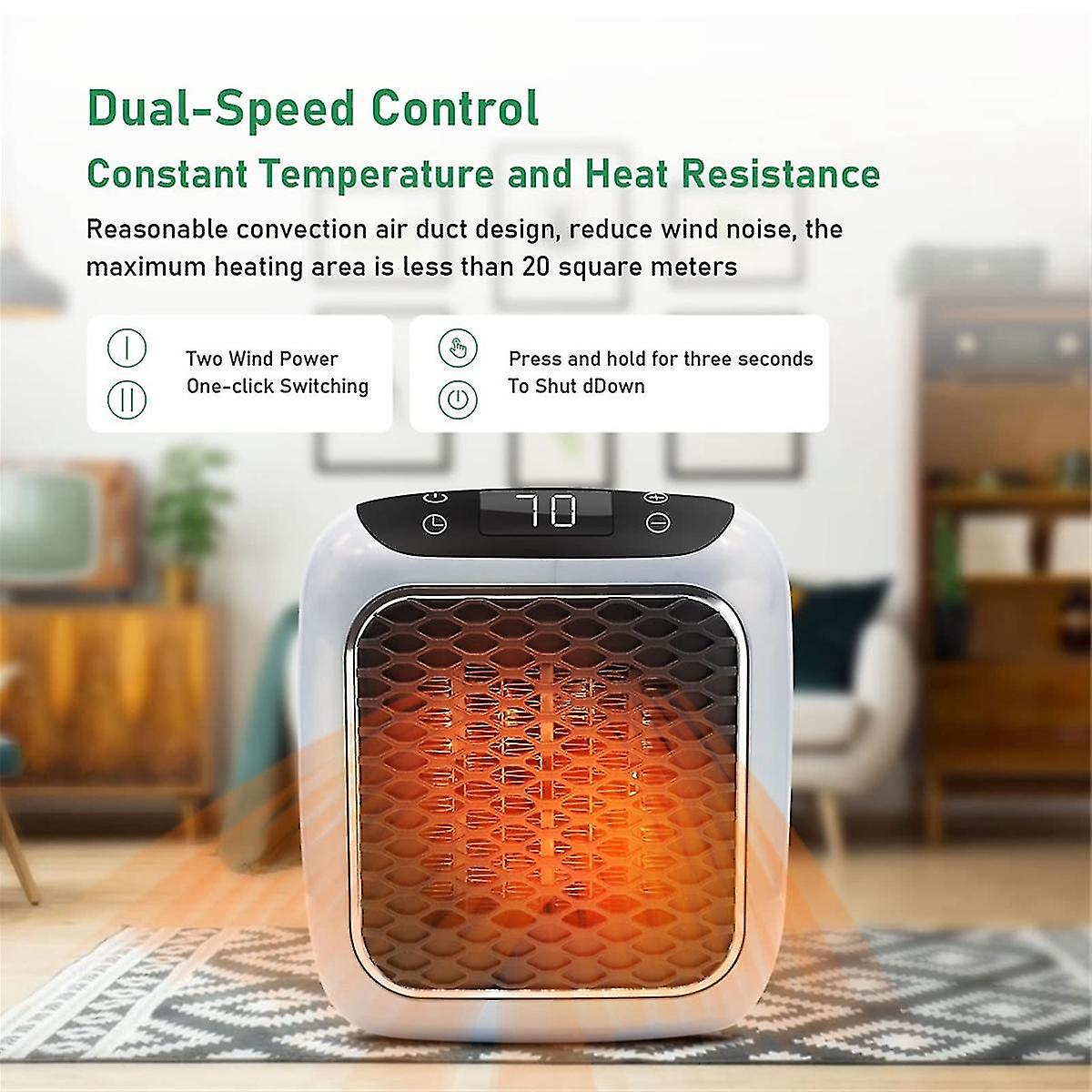 Kingavon Square Digital Plug In Heater Black and Grey HH196 | 600W | Portable Mini Wall Heater | With Remote Control | Adjustable Temperature 15 Degree C to 32 Degree C | 12Hr Adjustable Timer | Auto Power Off | 240V Compact Home Heater | LED Digital