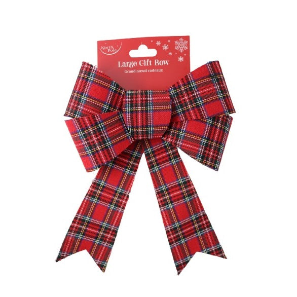 Clairefontaine Eurowrap North Pole Tartan Gift Bow Large Multicoloured X-33177-BC | Classic Plaid Christmas Decoration | Perfect for Gift Wrapping-Wreaths and Holiday Decor | Reusable Fabric Ribbon Bow