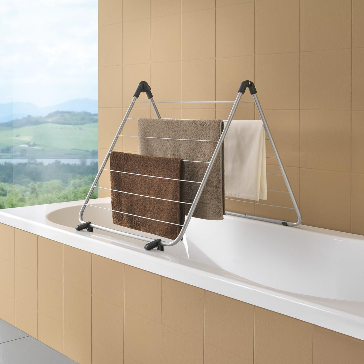 Ashley Housewares Over Bath Airer Chrome 8.68Mtr 2Kg RA234 | 14 Drying Bars | Foldable Clothes Dryer Rack | Compact and Lightweight | Max Load Capacity 6Kg | Ideal for Indoor Laundry Drying | Folded Size - 66cm x 65cm | Open Size - 132cm x 65cm