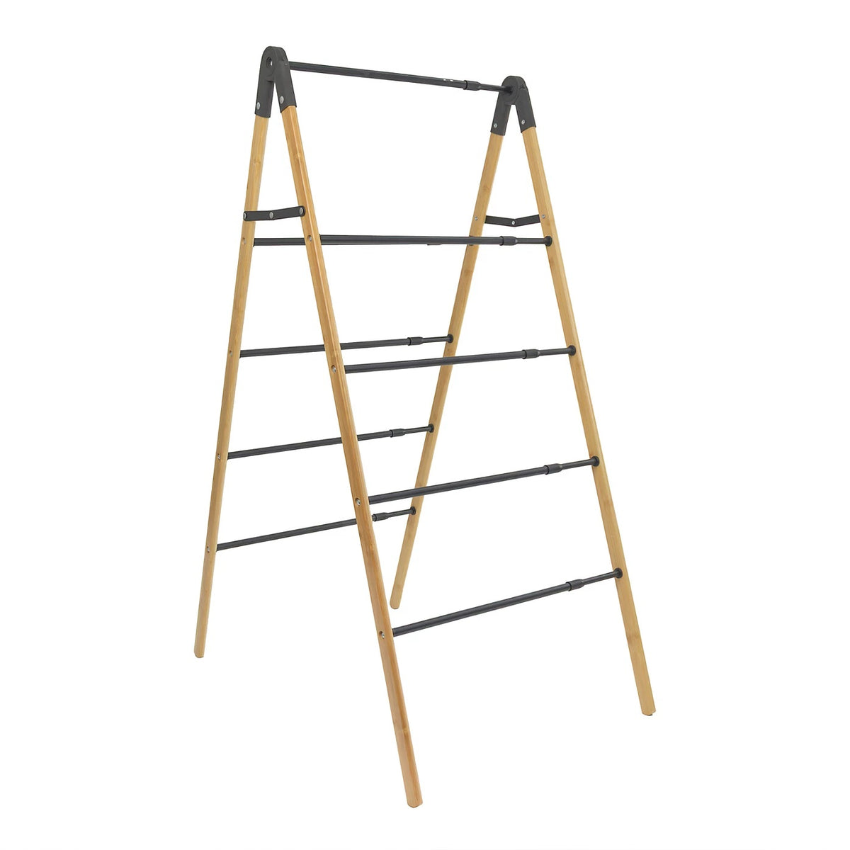JVL Bamboo Extendable 4 Tier Clothes Drying Rack Brown and Black 11-075 | Compact Foldable Airer | With 6Mtr Drying Space | Holds 4Kg | Adjustable Concertina Ladder Design | For Indoor and Outdoor Use | Durable and Lightweight | Telescopic Mechanism Extends and Contracts