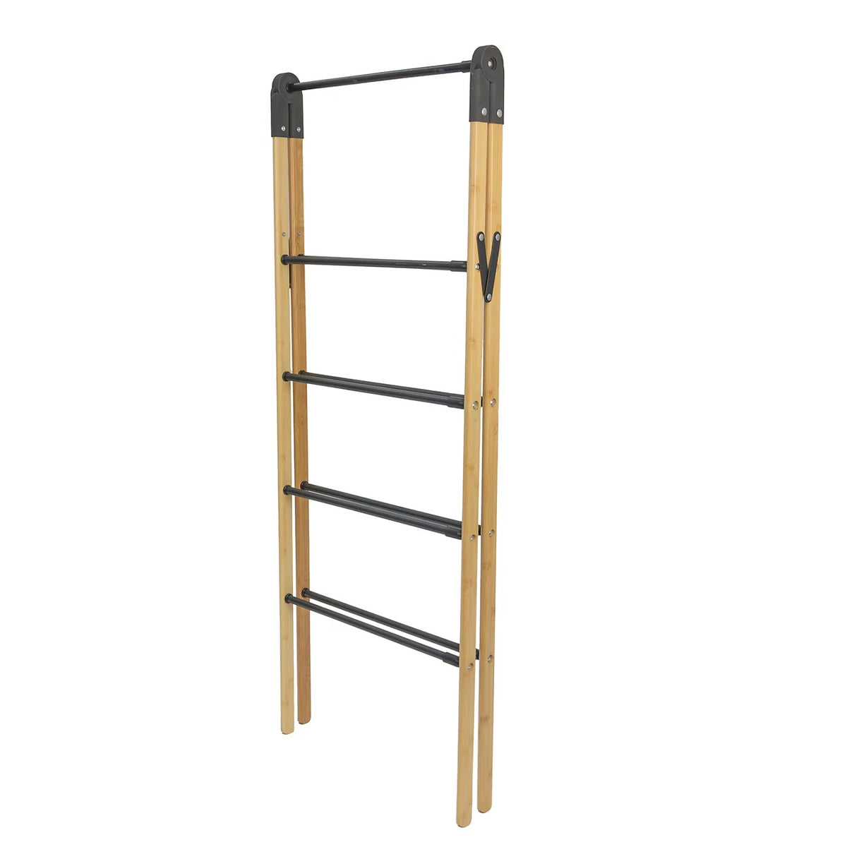 JVL Bamboo Extendable 4 Tier Clothes Drying Rack Brown and Black 11-075 | Compact Foldable Airer | With 6Mtr Drying Space | Holds 4Kg | Adjustable Concertina Ladder Design | For Indoor and Outdoor Use | Durable and Lightweight | Telescopic Mechanism