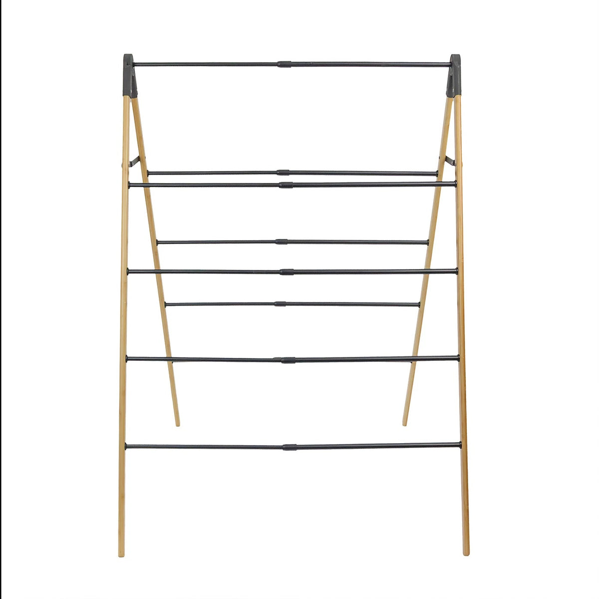JVL Bamboo Extendable 4 Tier Clothes Drying Rack Brown and Black 11-075 | Compact Foldable Airer | With 6Mtr Drying Space | Holds 4Kg | Adjustable Concertina Ladder Design | For Indoor and Outdoor Use | Durable and Lightweight | Telescopic Mechanism