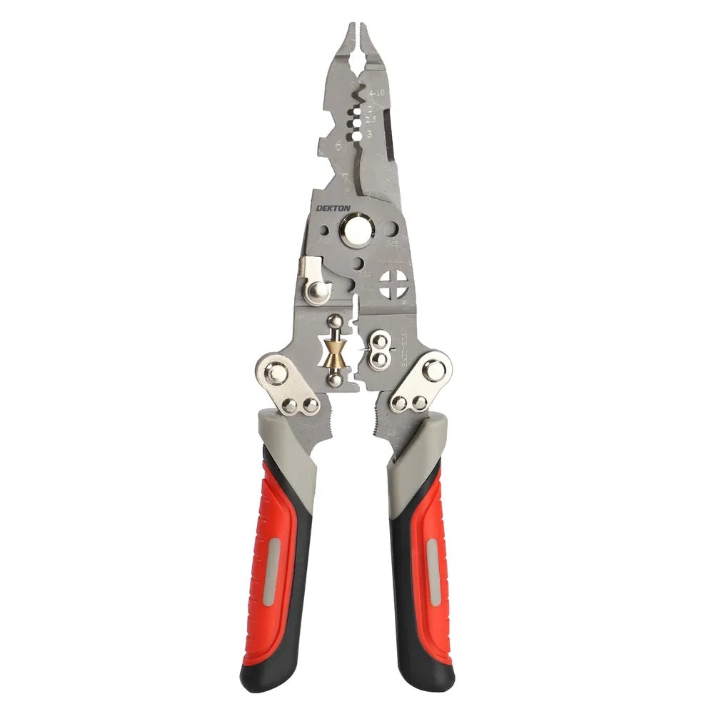 Dekton Multi Functional 12-in-1 Wire Stripping Pliers Multicoloured DT20150 | Foldable Compact Design | Electrical Tool with Rubber-Coated Handle | Folding Handle | Metal Clasp | Chrome Vandium Steel | Easy to Use | Excellent Wear and Corrosion
