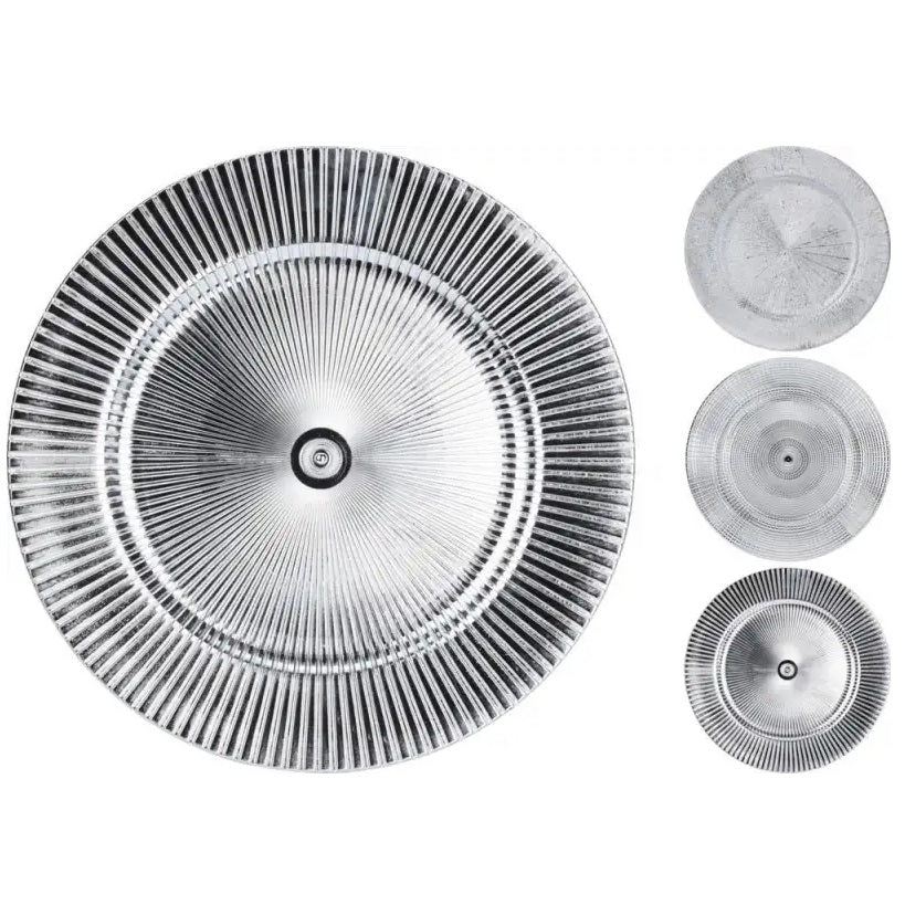 Decorative Plate Silver Assorted Patterns 33cm AKX100320