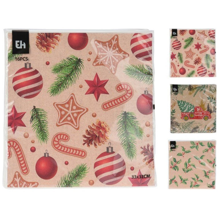 Excellent Houseware Christmas Print Napkins Assorted 33cm x 33cm 16-Piece 602500500