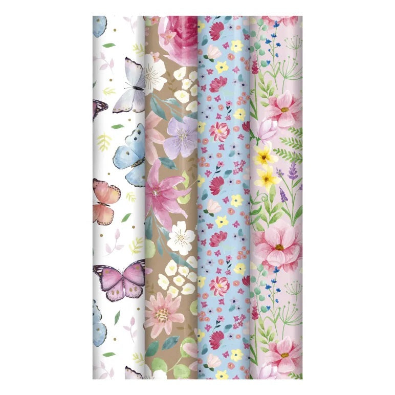 Eurowrap Floral Giftwrap Assorted Colours 3Mtr 35588-GWC