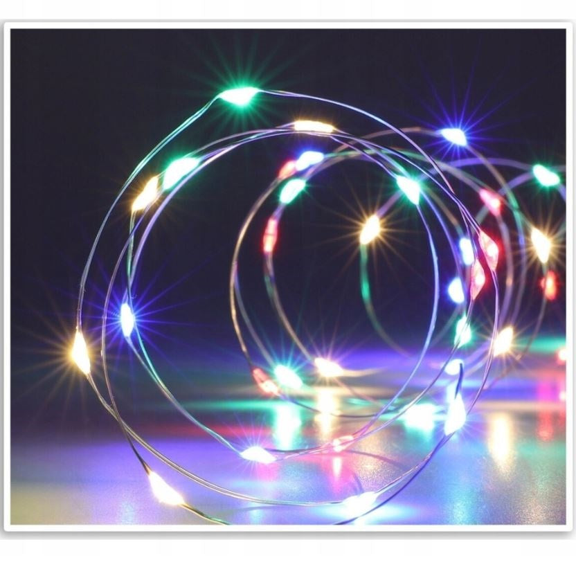 Battery Operated Silver Wire 100 LED Lights Multicoloured 495cm AX9732130