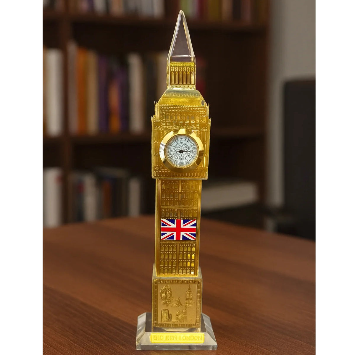Big Ben London Souvenir Miniature Clock Golden GCY01G | With Union Jack Flag | UK Travel Gift and Desk Ornament | Fusion of Heritage and Craftsmanship