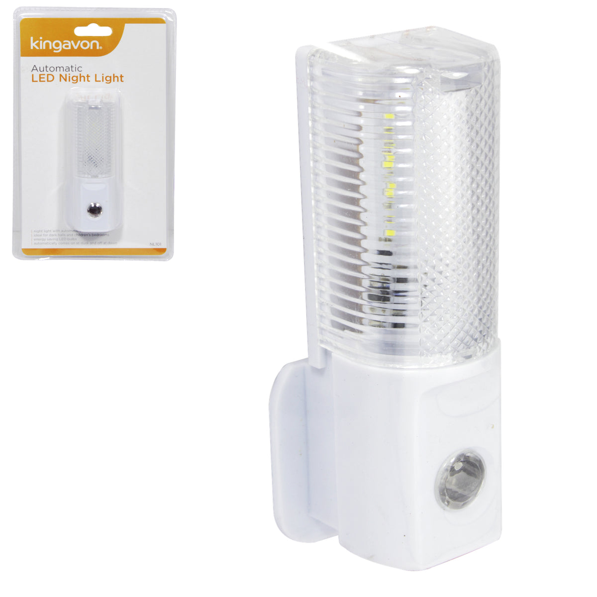 Kingavon Automatic LED Night Light White NL101 | Energy Saving Plug-In Lamp | Dusk to Dawn Sensor | Ideal for Hallways-Bedrooms and Stairs | Warm White Glow for Safety and Comfort
