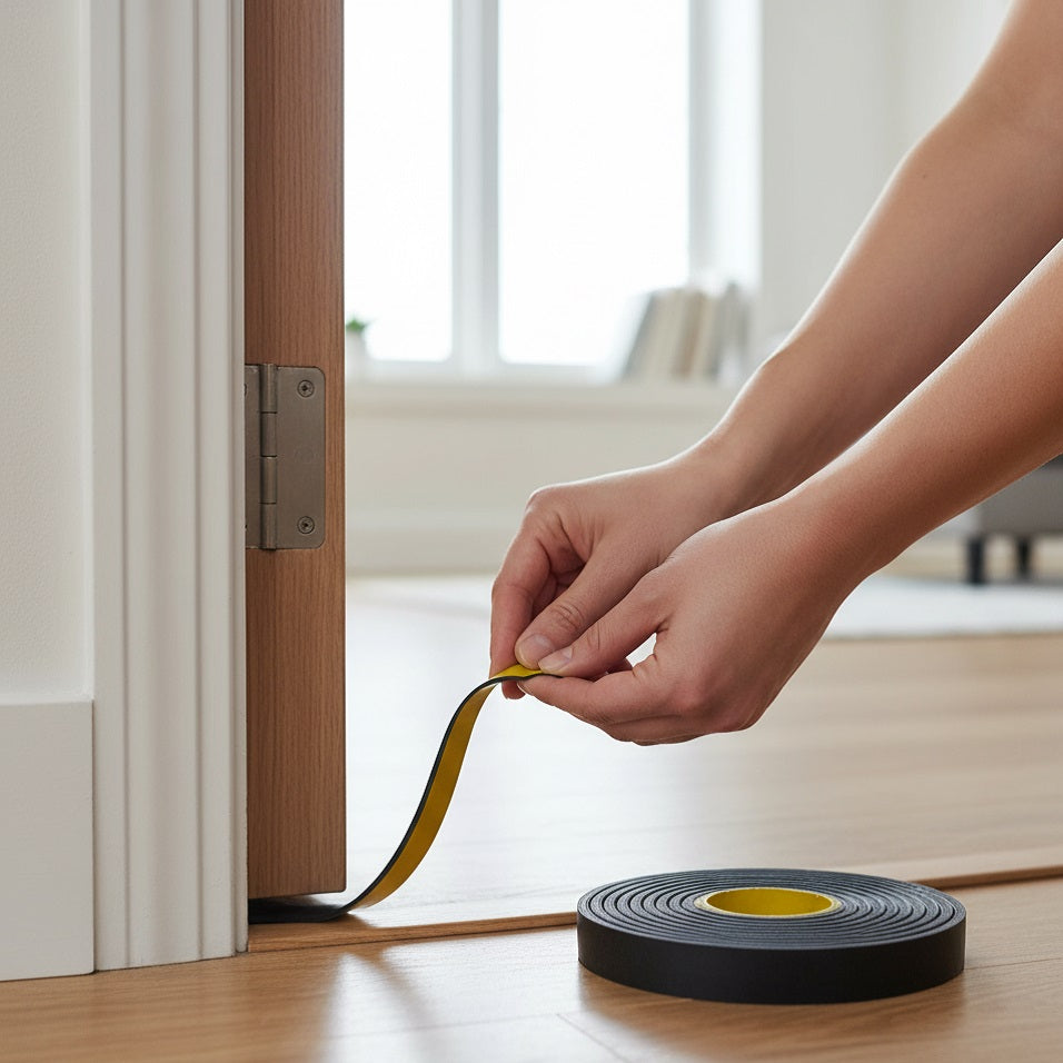 Blackspur Rubber Seal Draught Excluder Tape-E Type Black L5Mtr x W9mm x T4mm FD102 | Waterproof | Self-Adhesive | Fits One Standard Door or Average Window | Protect your Home from Unwanted Heat Loss | Seals Draught Gaps | For All Window and Doors | Suitable for Gaps between 2-3.5mm