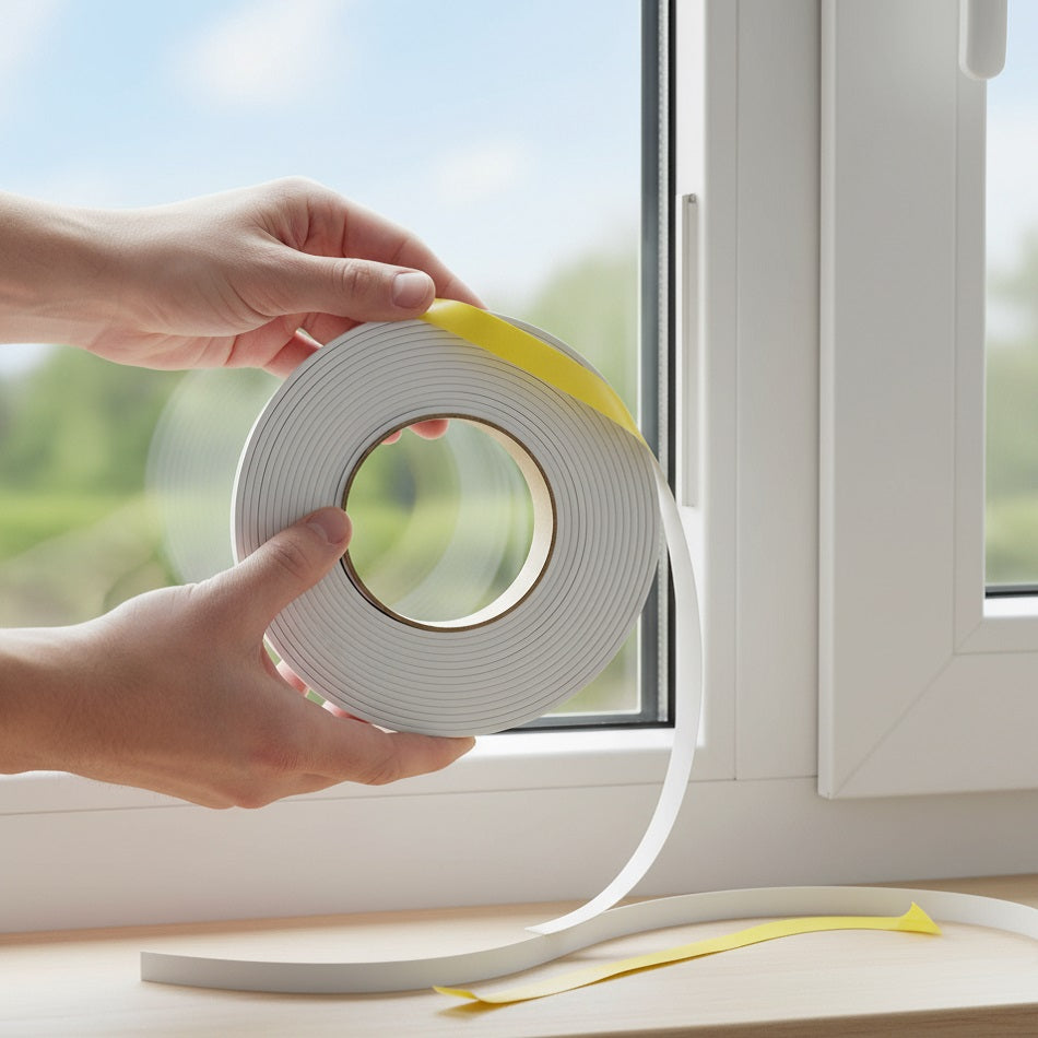 Blackspur Rubber Seal Draught Excluder Tape-E Type White L5Mtr x W9mm x T4mm FD108 | Waterproof | Self-Adhesive | Fits One Standard Door or Average Window | Protect your Home from Unwanted Heat Loss | Seals Draught Gaps | For All Window and Doors | Suitable for Gaps between 2-3.5mm