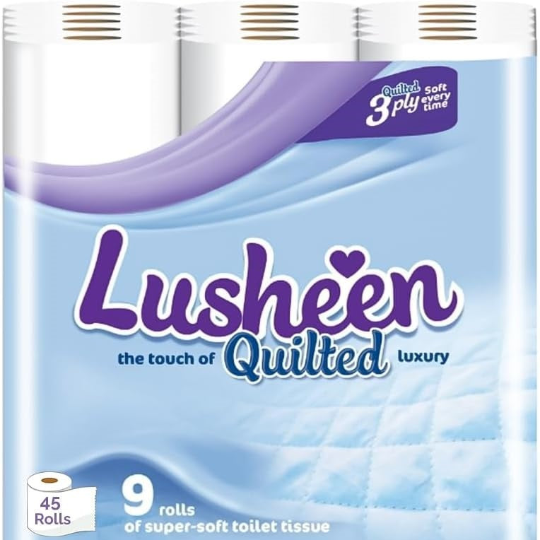 Lusheen Quilted 3-Ply Toilet Tissue White Pack of 45 Rolls 1000173 | Super Soft and Strong Luxury Bathroom Tissue | Eco-Friendly Paper