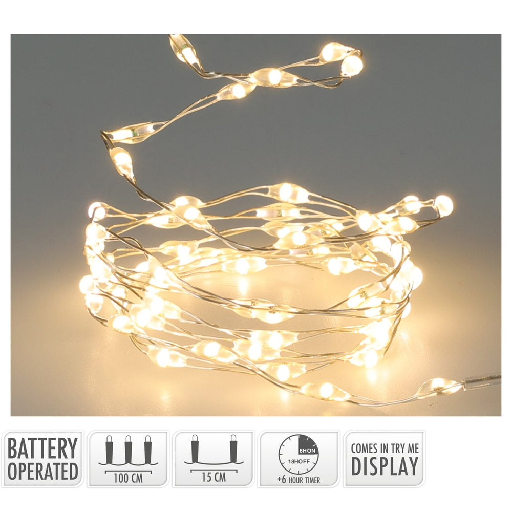 Wire String LED Lights Yellow 1.5Mtr AMZ800120 | 132 LED Warm White Fairy Lights | Battery Operated with 6Hr Timer | Indoor-Outdoor Decorative Lighting | For Bedroom-Party-Wedding and Christmas