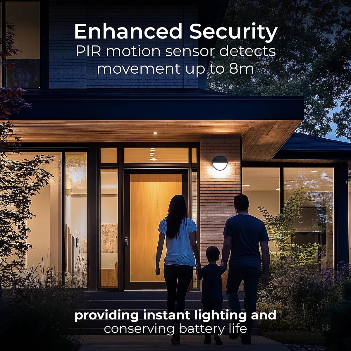 Luceco Carina Round Solar Decorative Wall Light with PIR Motion Sensor Black LEXSBH50B40 | 5W LED Bulkhead | 4000K Neutral White| IP54 Waterproof | 3 Lighting Modes Including DusK Till Dawn| 500 Luminaire Lumens | No Wiring Needed | Ideal for Outdoor