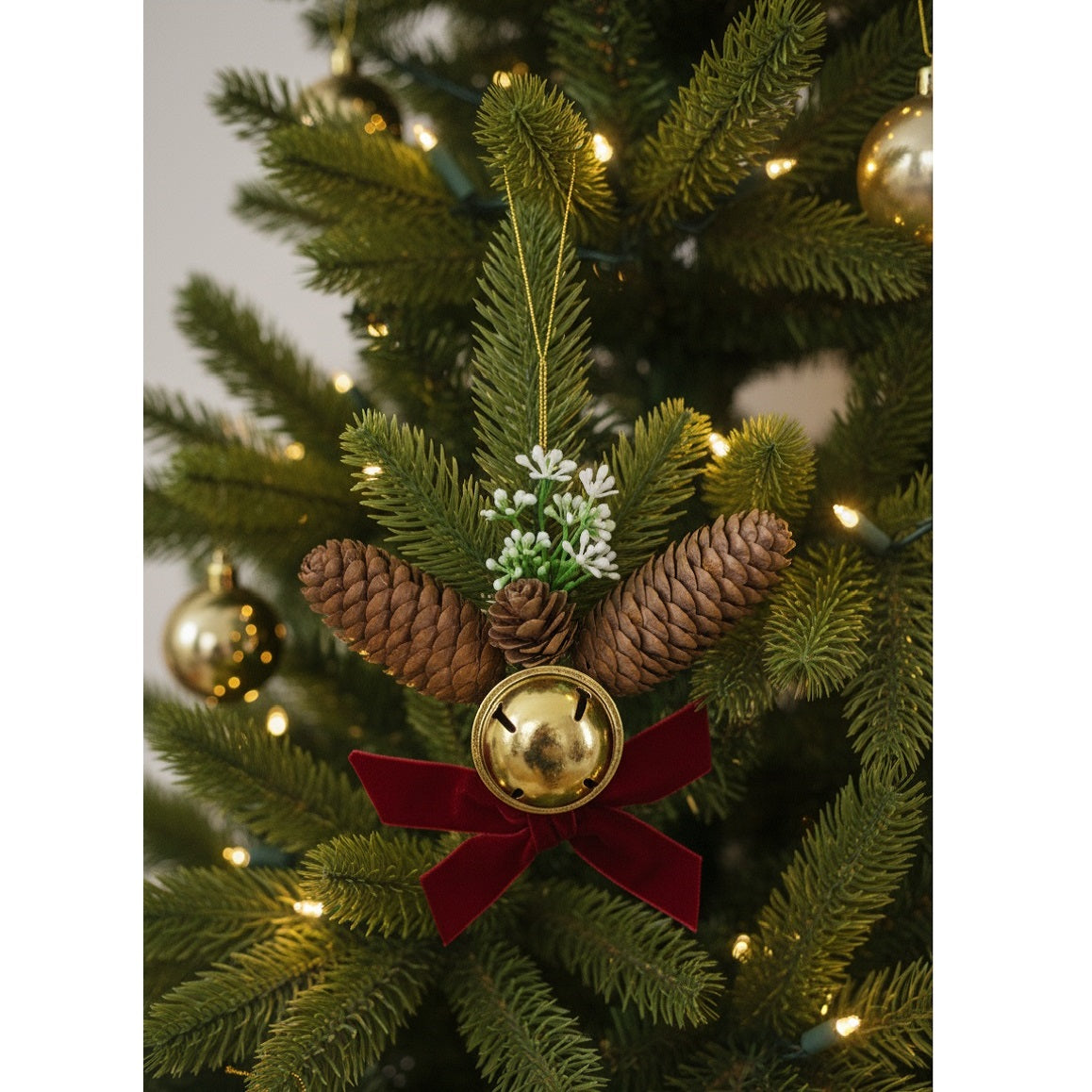 Davies Products Velvet and Cone Tree Decor with Bell Multicolour 18cm 60964