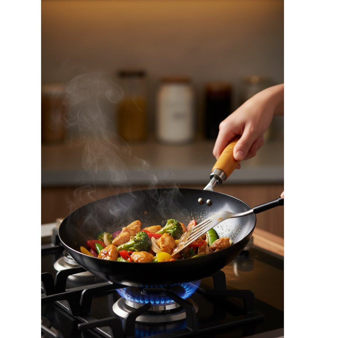 Ken Hom Carbon Steel Classic Mini Wok Black 20cm KH320001 | Non-Stick | PFAs and PFOA Free | Suitable for Gas - Ceramic and Electric Hobs