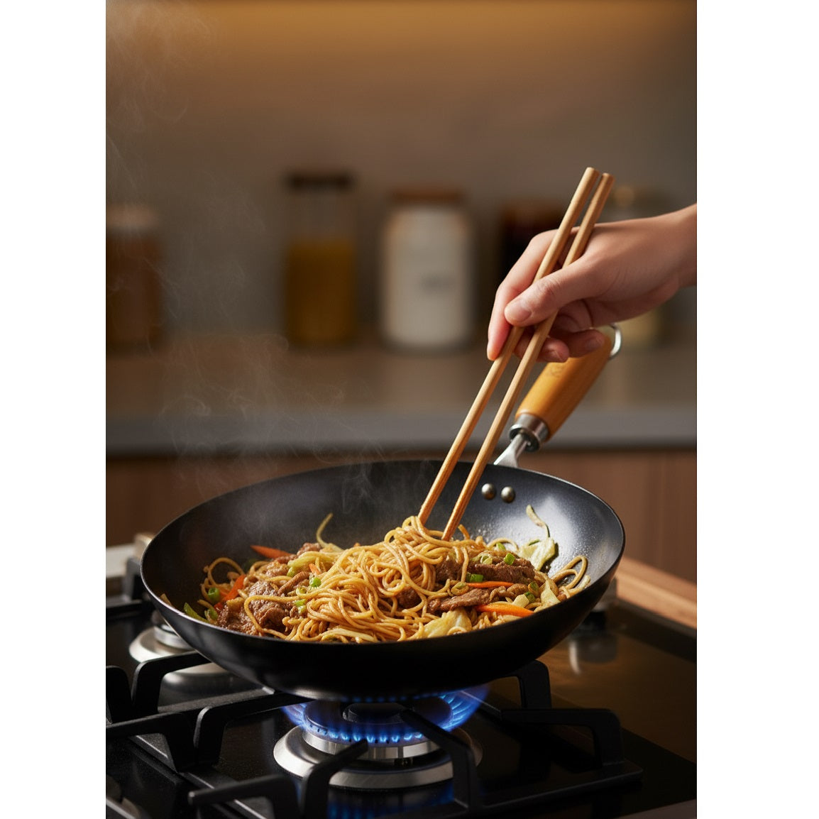 Ken Hom Carbon Steel Classic Mini Wok Black 20cm KH320001 | Non-Stick | PFAs and PFOA Free | Suitable for Gas - Ceramic and Electric Hobs