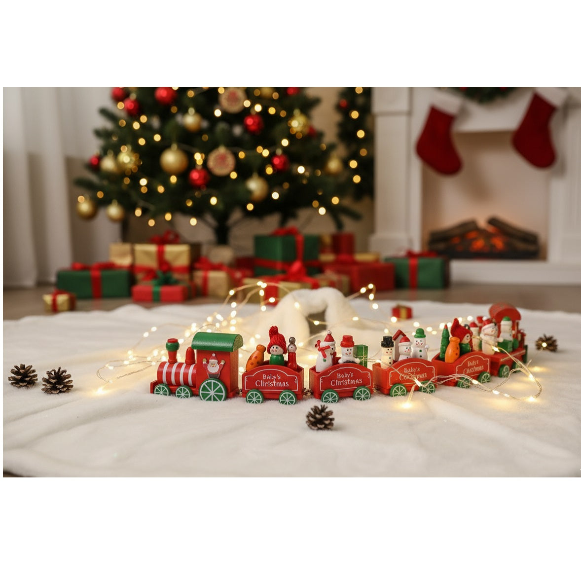 Premier Wood Train-Santa Snowman Assorted 24cm Pack of 3 AC03161