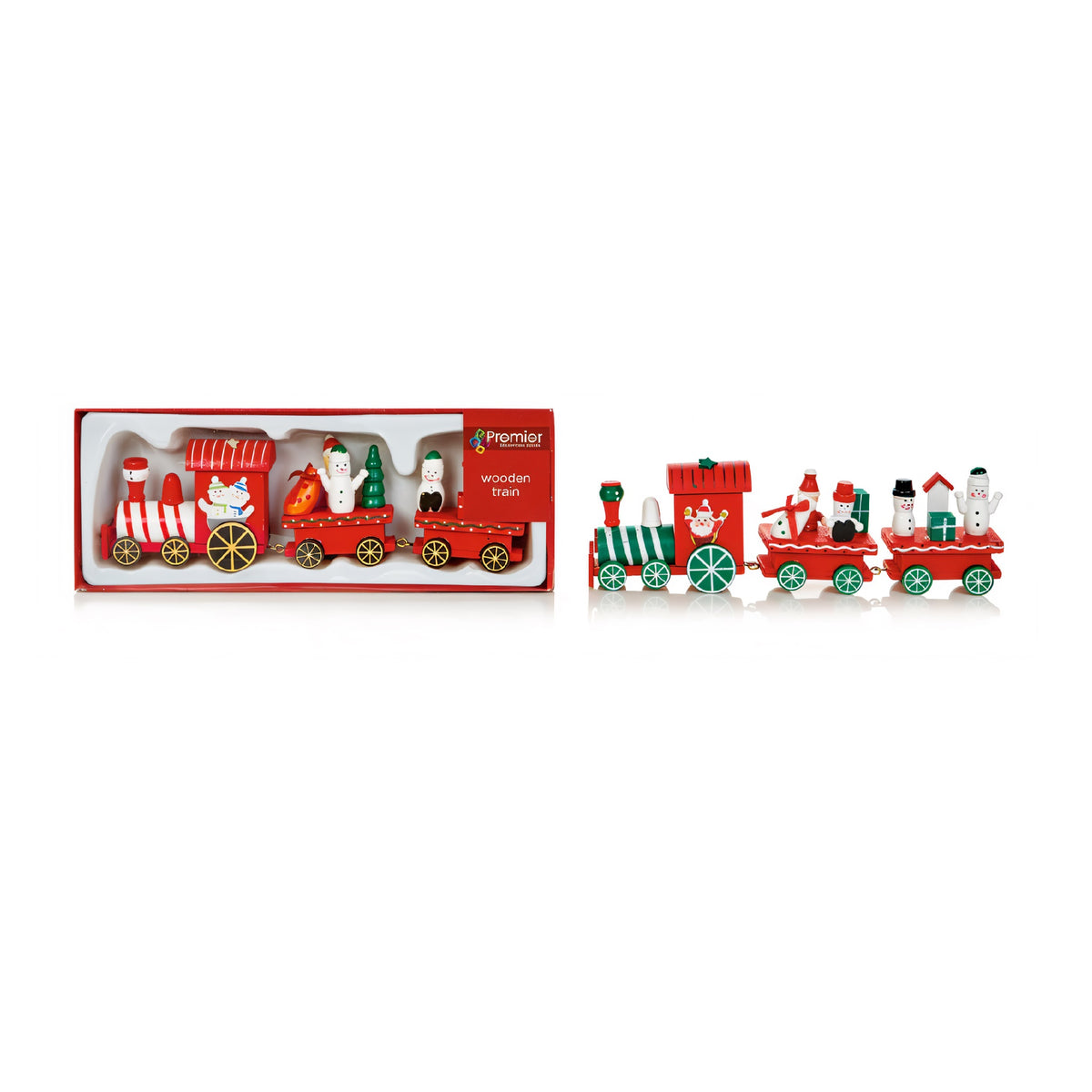 Premier Wood Train-Santa Snowman Assorted 24cm Pack of 3 AC03161